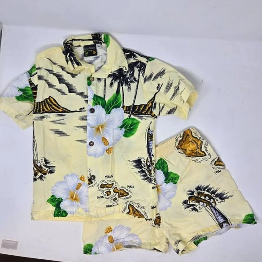 Vintage Aloha Kids Hawaiin Shirt and Shorts Set Tropical Vacation‎ Summer